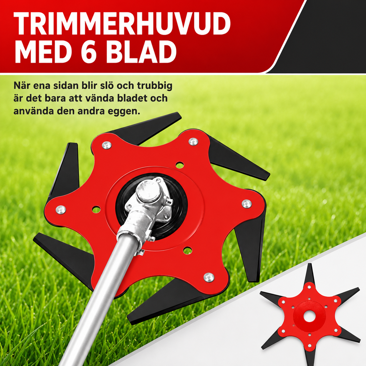 Universellt Trimmerhuvud – 6 Stålblad i Manganstål för Grästrimmer och Röjsåg