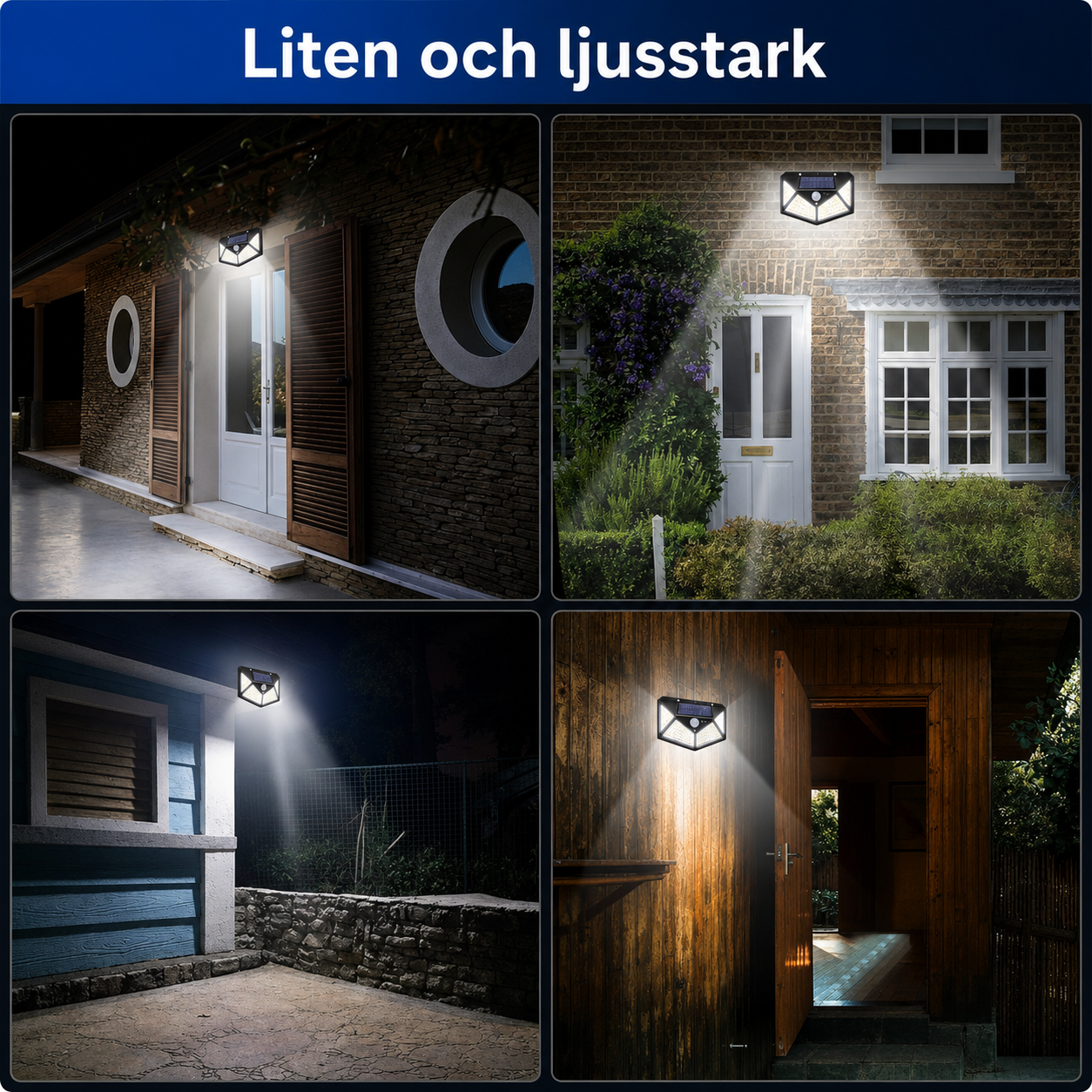 Utomhus Solcellslampa med Rörelsesensor – Vattentät LED Säkerhetsbelysning i 3 Lägen