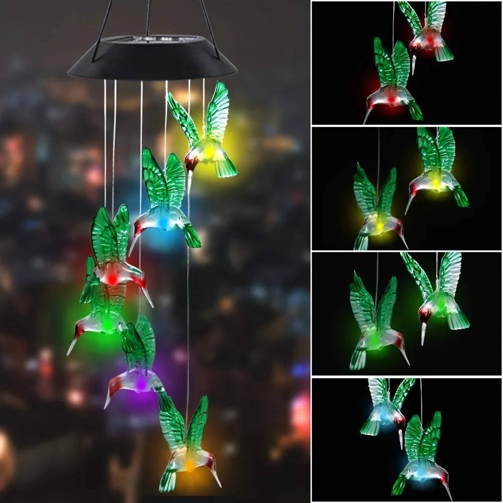 Soldrivet Vindspel med LED – Färgskiftande Trädgårdsdekoration för Uteplats och Fönster