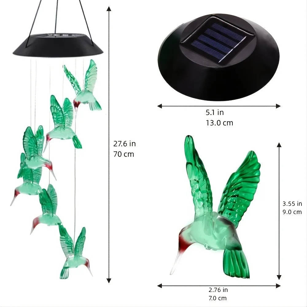 Soldrivet Vindspel med LED – Färgskiftande Trädgårdsdekoration för Uteplats och Fönster