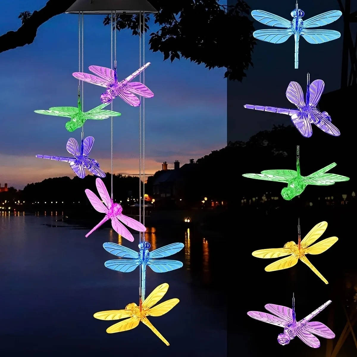 Soldrivet Vindspel med LED – Färgskiftande Trädgårdsdekoration för Uteplats och Fönster